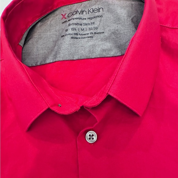Calvin Klein Mens Bright Red Extreme SlimFit Dress Shirt, Size M 15-15.5 32/33 - Picture 2 of 7